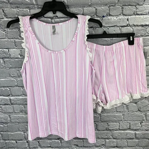 PJ Couture Pink Lace Stripe Shorty Pajamas XL NWT - Picture 1 of 6